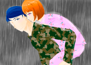 涙恋花のゲーム画面「雨の中貴方を背負って走る彼。一体何が…？」