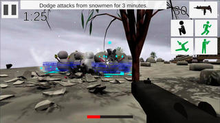 DodgeAttacksのゲーム画面「雪だるまから逃げて、ねこちゃんを助けよう」