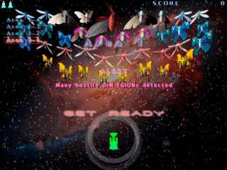 DIM-EGIONのゲーム画面「敵には個体差(色,大きさ,攻撃頻度,体力等)あり」