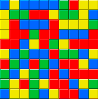 さめがめのゲーム画面「同色で複数つながってるブロックを触ると消えます」