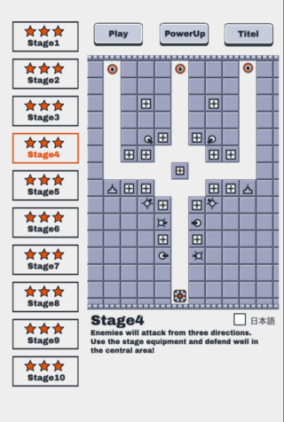 TowerDefenceV2のゲーム画面「ステージ選択」