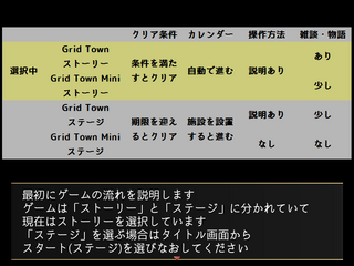Grid Townのゲーム画面「説明画面」