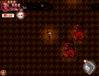 暴食の街のゲーム画面「大きな化け物と戦う主人公ロザーナ」