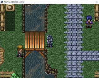 REVIVAL-LEGENDのゲーム画面「町・城・洞窟…。ドット絵で描かれた世界を探索する」