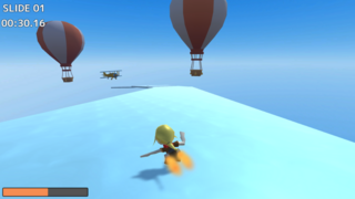 ノラカムのスライダーチャレンジ 体験版のゲーム画面「ブーストなどを使って滑っていきましょう」