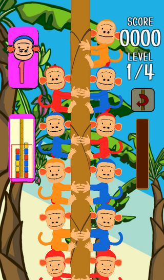 サルパのゲーム画面「落ちてくるサルを揃えるパズル」