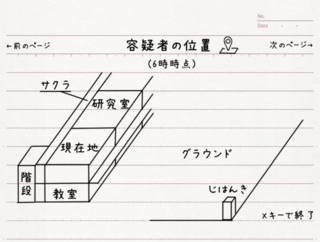 岡山モモの推理ノートのゲーム画面「モモちゃんが書いてくれるノートは、進行とともに加筆される」