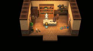 ゆかん坊の冒険～第1話～のゲーム画面「家が2件しかない村の1件の部屋の中です。」