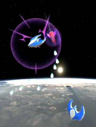 スペースインベーダーツイストのゲーム画面「ツインボスとの戦い！」