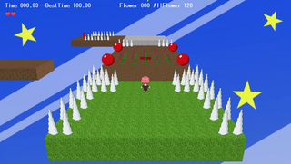 Speedy Jumping Flowerのゲーム画面「赤いボタンを踏んで、お花を咲かせよう。」