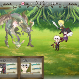 戦闘はサイドビュー形式。パーティメンバーは手描き。