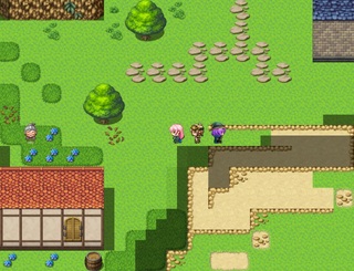 ケアルのお店のゲーム画面「主人公が住む隣の村」