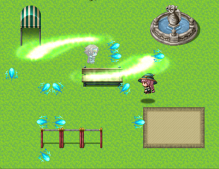 ウォータービーマンのゲーム画面「Zキー押しっぱなしで水鉄砲を撃てます。」